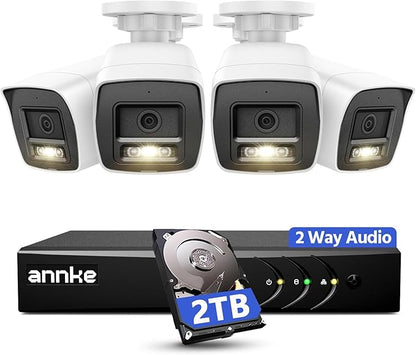 ANNKE 2MP Two-Way Audio Security Camera System, 8CH 3K Lite DVR, 4pcs 1080P CCTV White Wired Cams with Smart Color Night Vision, AI Motion Detection, 2TB HDD for Outdoor Home Surveillance