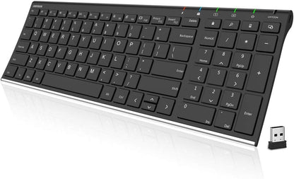 Arteck USB Wireless Keyboard Stainless Steel Ultra Slim Keyboard with Numeric Keypad for Computer/PC/Laptop and Windows 11/10/8 Rechargeable Battery