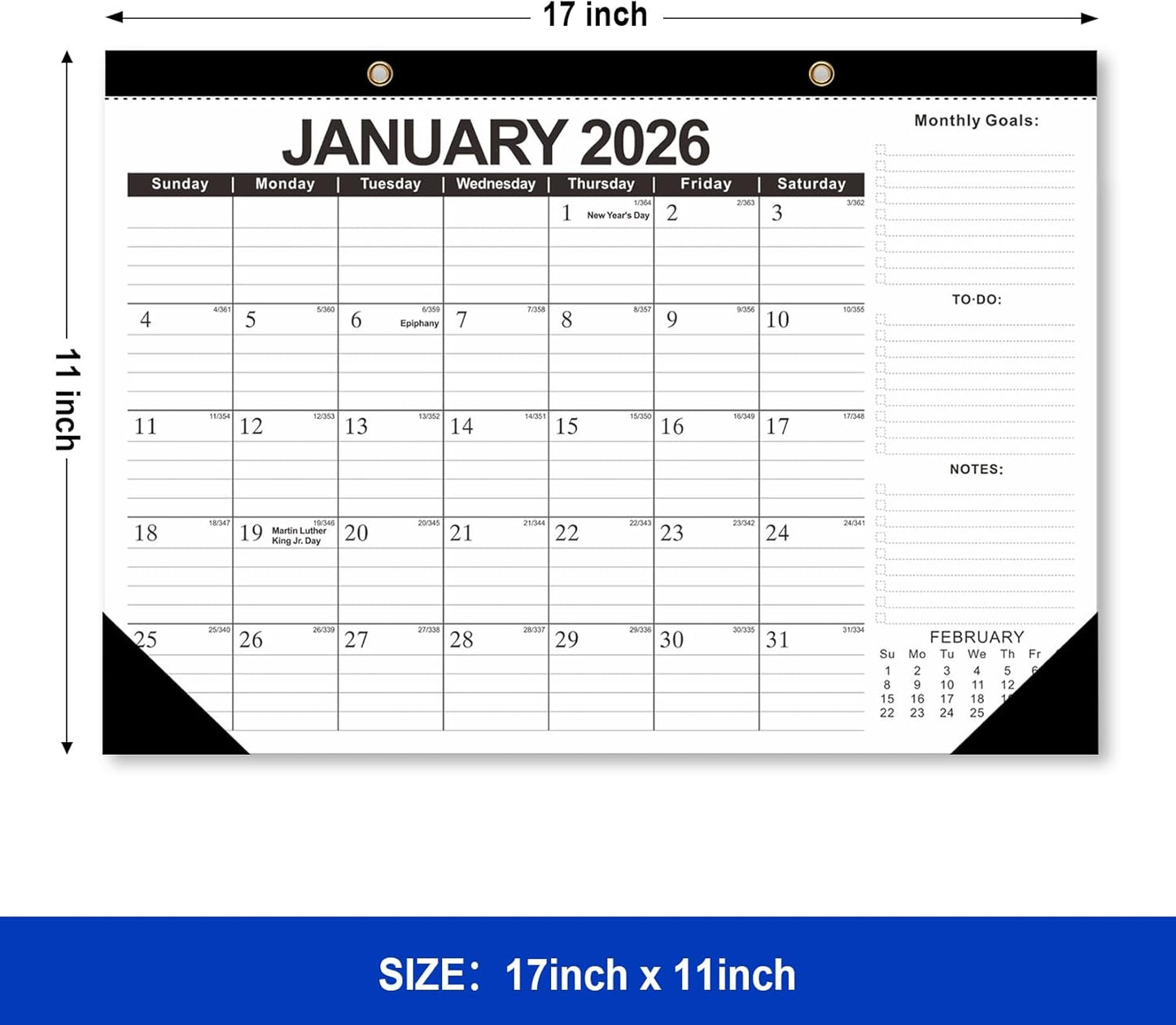 Comix 2026 Desk Calendar 12x17 Inch - 12 Month Desk Calendar, January 2026 to December 2026, Thick Paper, Ideal for School, Office & Home, Black and White