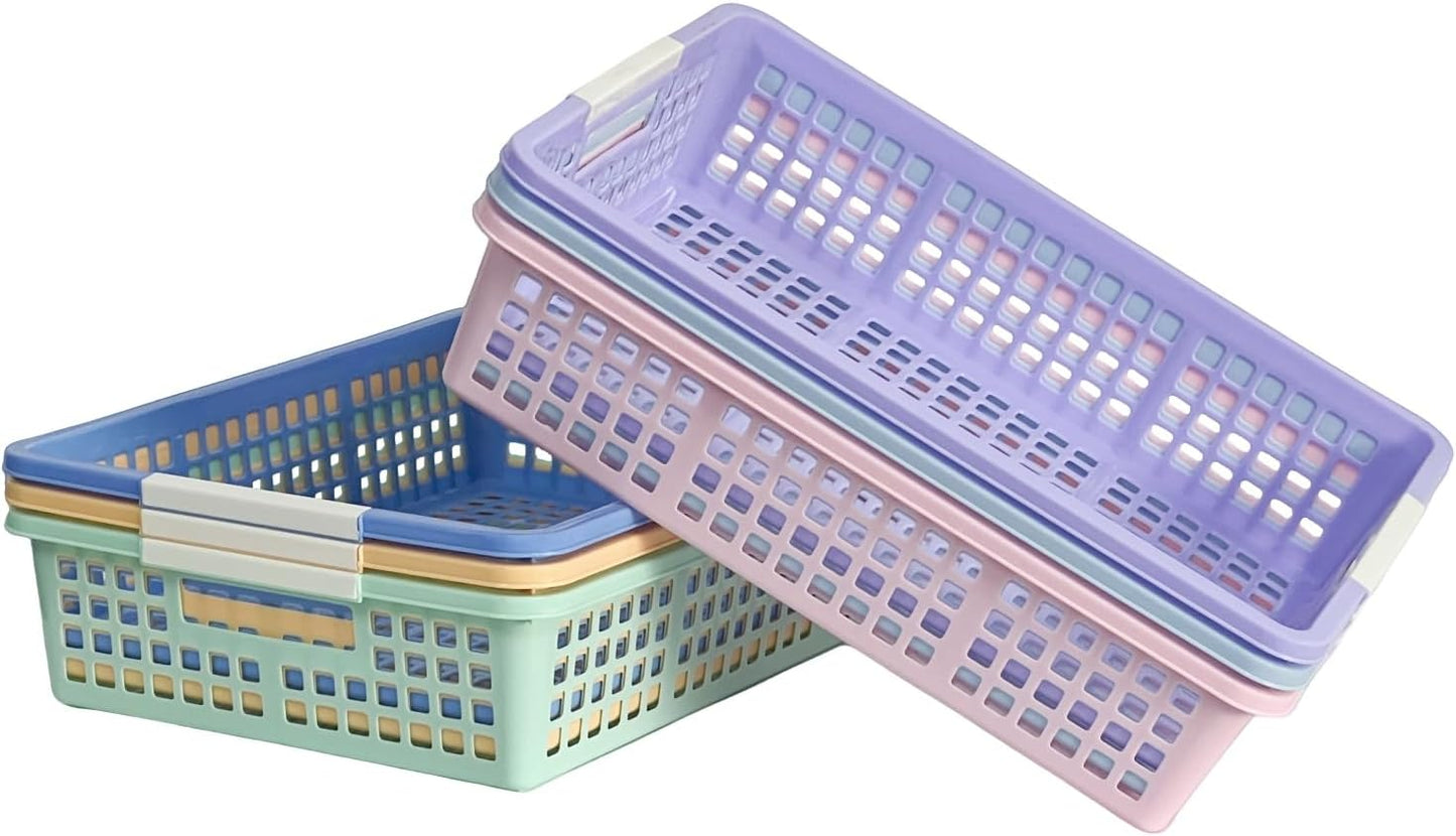 6 Pack Plastic Turn in Paper Trays for Classroom, Colorful Storage Bin Basket Organizers for School Supplies, Classroom Organization and Storage Tray Holds 4A Paper (Mixed Color)