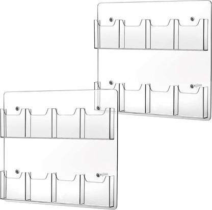 Eersida 2 Pack Acrylic Brochure Pamphlet Holder Wall Mount Clear Brochure Display Holder Plastic Trifold Flyer Rack Literature Storage Rack for Offices Waiting Room (8 Pockets, 15 x 17 Inch)