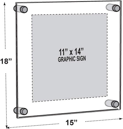 Azar Displays 105510-BLK Acrylic Floating Double Panel Wall Frame,11" x 14" Graphic Size, Overall Frame Size: 15" x 18", Black