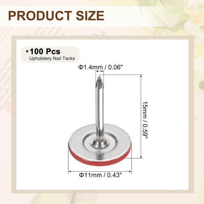 uxcell 100Pcs Upholstery Tacks, 11mmx15mm Flat Head Thumb Tack Decorative Furniture Nails Push Pins for Furniture Sofa Headboards, Red