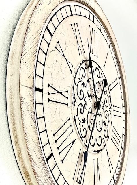 Large Decorative Vintage Worn Wall Clock - Big Farmhouse, Rustic, Coastal Decor - 25 inches for Living Room or Bedroom - Battery Operated