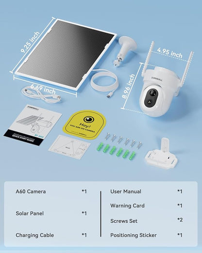 ZUMIMALL 24/7 Recording Solar Security Cameras Wireless Outdoor, 9W Solar Panel, AOV Cameras for Home Security, 360° Auto Tracking, 2K Color Night Vision, 2.4GHz WiFi, 512G Local Storage(Not Include)