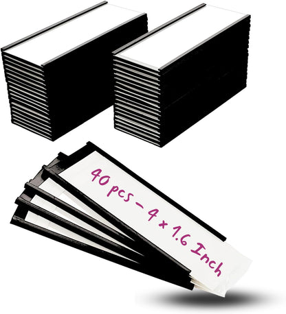 Availey 40 Pack Magnetic 'C' Channel Label Holders for Metal Racks and Shelves with Protective Films and Replacement Strips 4" x 1.6"