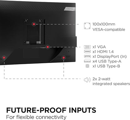 ViewSonic VG2448A-2_H2 24 Inch Dual Pack Head-Only 1080p IPS Monitor with Ultra-Thin Bezels, HDMI, DisplayPort, USB, and VGA for Home and Office,Black