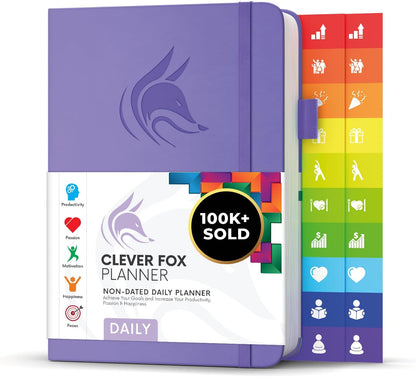 Clever Fox Daily Planner – Undated Planning Notebook with Hourly Schedule & To-Do List – Personal Day Task & Work Organizer, 6 Months (Lavender)