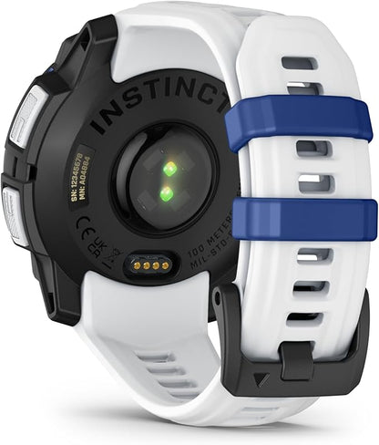 Garmin Instinct® 3 – 45 mm, Solar, Rugged Outdoor GPS Smartwatch, Built-in Flashlight, Supernova Collection Limited Edition Color, Whitestone with Whitestone/Bolt Blue Silicone Band