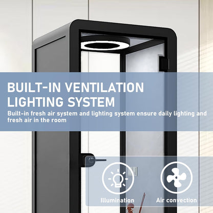 Office Sound Booth with Audio Privacy - Modern Soundproof Booth Includes Black Frame Design,Simple Soundproof Room with Light, Socket,Casters for Office,Telephone (39.37IN)