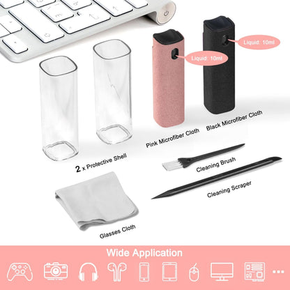 2Pcs Screen Cleaner Spray and Wipe for Laptop Monitor and Car Screens, Phone Touchscreen Mist Cleaning Kit for Cellphone, Tablet, PC, Computer, LCD, Eyeglass, iPhone, iPad, Mac Pro - Black and Pink