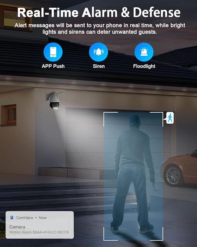 4K PTZ Security Camera Outdoor with 30X Optical Zoom, 1000FT Night Vision, 8MP 360° WiFi Wireless RTSP IP Camera, Auto Tracking, Person/Vehicle Detection, 2.4/5GHz Wi-Fi, 2-Way Audio