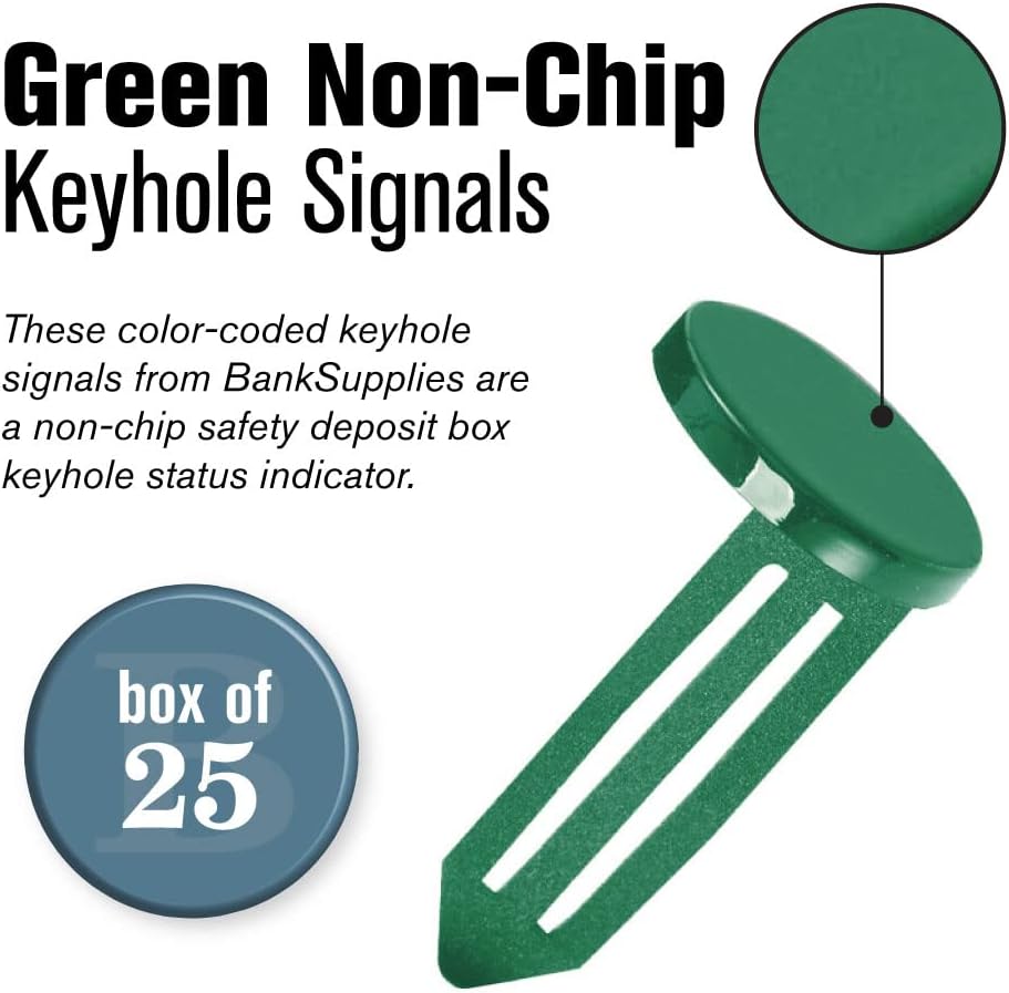 BankSupplies Keyhole Signals - Green - Special Uses Signal - Box of 25 - Non-Chip - Reusable & Long-Lasting - at-a-Glance Organization - Color Coded Plugs