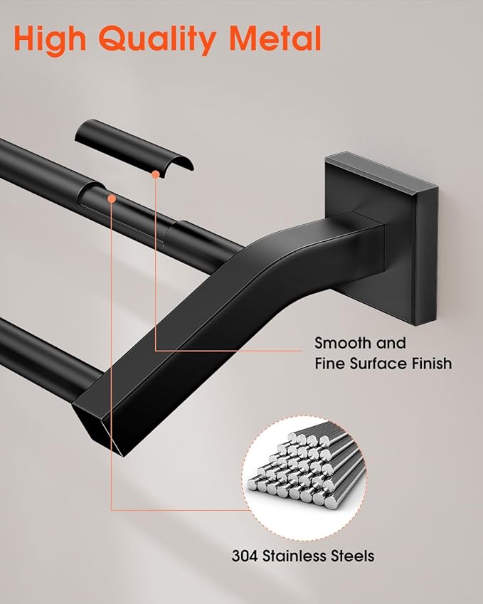 Alise Bath Double Towel Bars Towel Racks for Bathroom,Wall Mount Towel Holder 20-Inch Heavy Duty SUS304 Stainless Steel Towel Hanger Rail,GK9500-B Matte Black