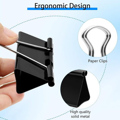 208 PCS Binder Clips Assorted Sizes, Metal Large Binder Clips Bulk, Black Binding Paperwork Clamp for Paper, 6 Size Clips Office Supplies for Business and School