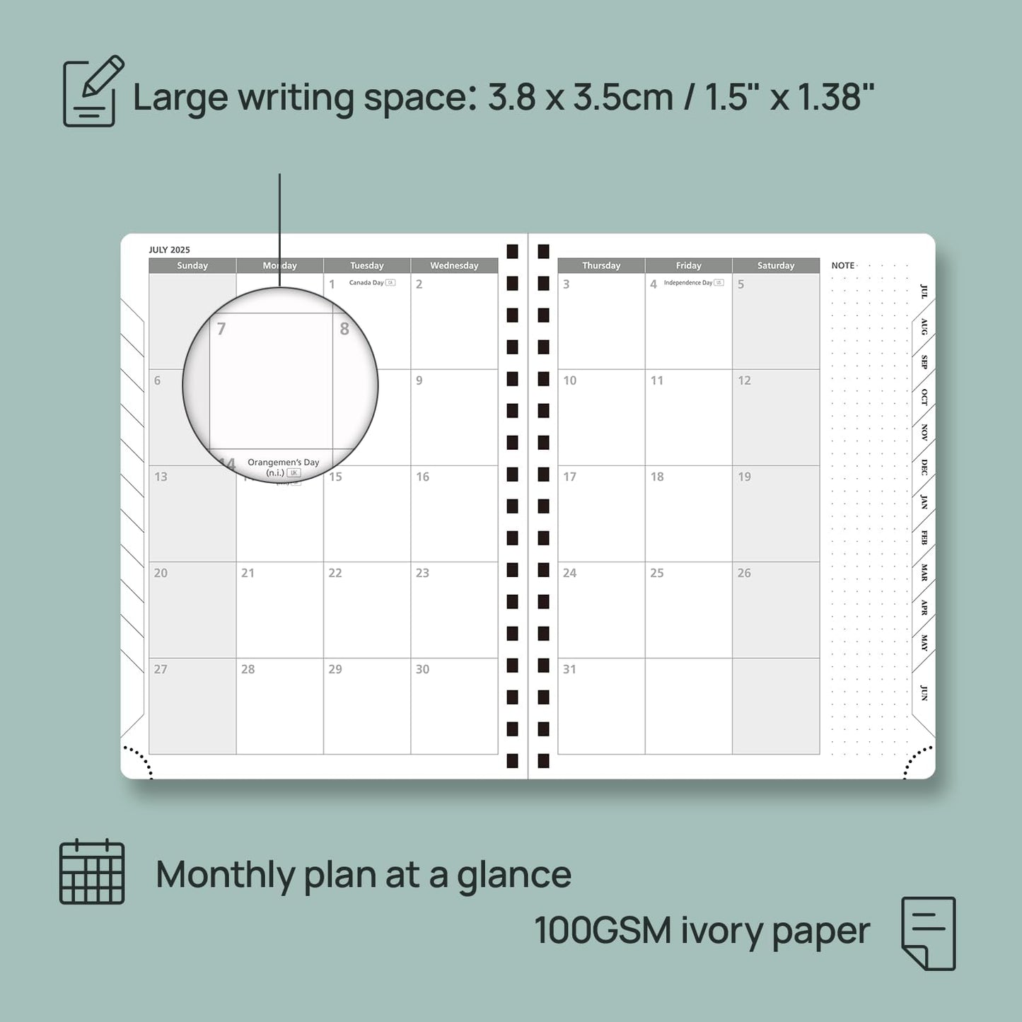 POPRUN Planner 2025-2026 Weekly Notebook (Medium 8.5''x 6.5''), Academic Calendar (JUL.25 - JUN.26) Appointment Book with Monthly Tabs, Spiral Soft Cover, Inner Pocket, 100 GSM - Claret
