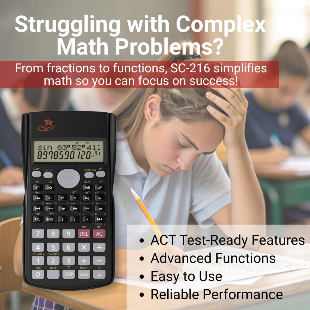 SC 216 Non Graphing Scientific Calculator for School by Red Star Tec (2 Pack Bundle)