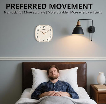 10 Inch Wall Clock, Silent Non Ticking Wall Clocks Battery Operated, Square Analog Decorative Wall Clocks for Bedroom Living Room Office Home Gym Porch Decor Indoor Outdoor Clock, Rose Gold