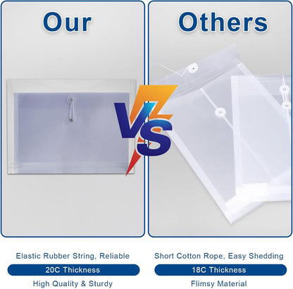 Clear Poly Envelopes with String Closure 20 Pack, EGOSKY Transparent Envelope Folders with Top Opening, Reusable Plastic File Folders for School Office Suppiles