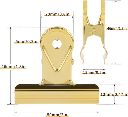 SIAMESE Bulldog Clips, 8 Pcs Binder Clips for Office & Kitchen, Multi-Purpose Binder and Food Bag Clamps for Sealing, Storage, Hanging (Gold)
