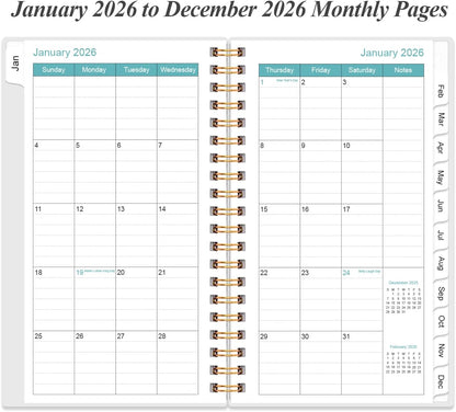 2026 Pocket Planner/Calendar - 2026 Planner from January 2026 - December 2026, Planner 2026 with 12 Tabs, Twin-Wire Binding, Inner Pocket, 3.75" x 6.75, Rose Flower