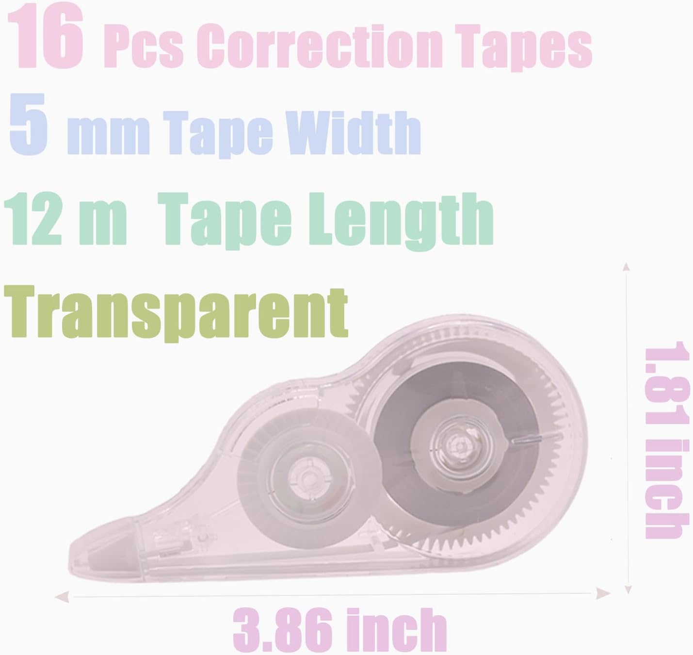 16 Pcs 39.4 Ft Clear Correction Tape, White Wrong Out Tape Roller Bulk for Noting, Teacher Supplies, School, Office