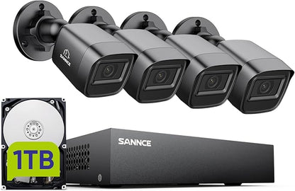 SANNCE 8CH 1080P Security Camera System DVR and 4x2.0MP Indoor Outdoor IP66 Weatherproof Bullet CCTV Cameras with IR 100ft Night Vision LEDs, Easy Remote Access,Home Surveillance System(1TB HDD)