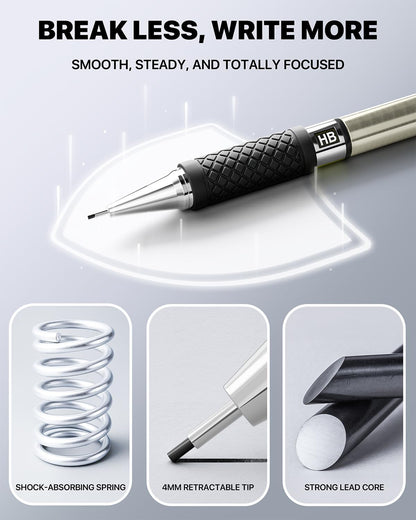 Four Candies Metal Mechanical Pencil Set - 6PCS 0.9mm Art Mechanical Pencils & 360PCS HB Lead Refills & 3PCS Erasers & 9PCS Eraser Refills, Drawing Mechanical Pencils for Writing, Sketching -With Case