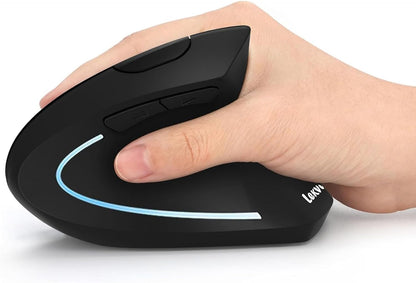 Lekvey Ergonomic Mouse, Vertical Wireless Mouse - Rechargeable 2.4GHz Optical Vertical Mice : 3 Adjustable DPI 800/1200/1600 Levels 6 Buttons, for Laptop, PC, Computer, Desktop, Notebook etc, Black