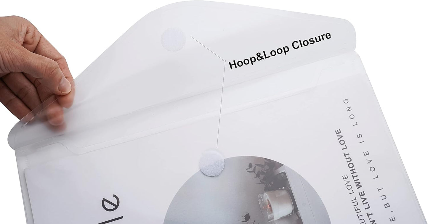 8.5 x 11 Clear Letter Sized Plastic Envelopes Document File Storage Holder 10 Pack Hook Loop Closure (10 Pack)