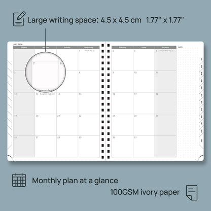 POPRUN 2026 Planner Weekly Notebook Calendar (Jan-Dec), Large Size 8.5'' x 10.5'' - Agenda 2026 Appointment Book with Monthly Tabs, Inner Pocket, Spiral Soft Cover, 100 GSM - Lilac