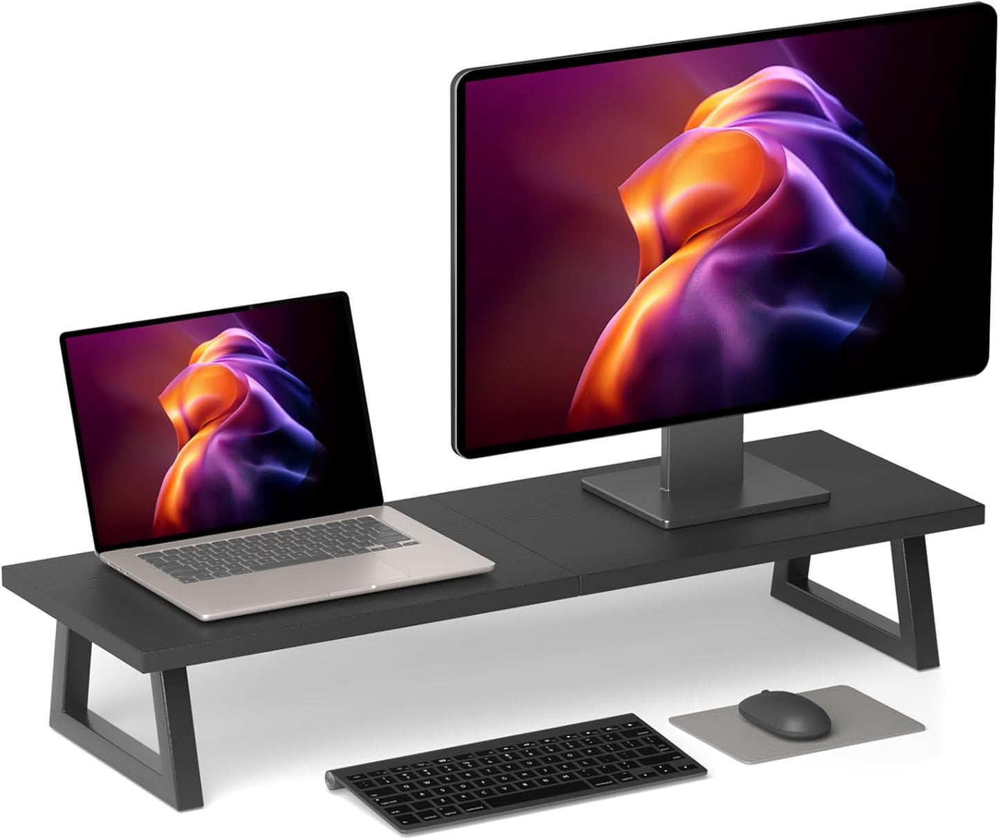 TEAMIX 31.5 inch Dual Monitor Riser, Long Black Monitor Stand Riser Wide TV Stand Riser Monitor Stand for 2 Monitors Wood & Steel Desktop Riser Desk Organization Home Office