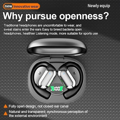 Open Ear Bluetooth 5.4 Headphones, Wireless Earbuds Sport Over Earphones Built-in Mic with Ear Hooks 50H Playtime Ear Buds LED Display Charging Case, Waterproof Design for Running Fitness, Black
