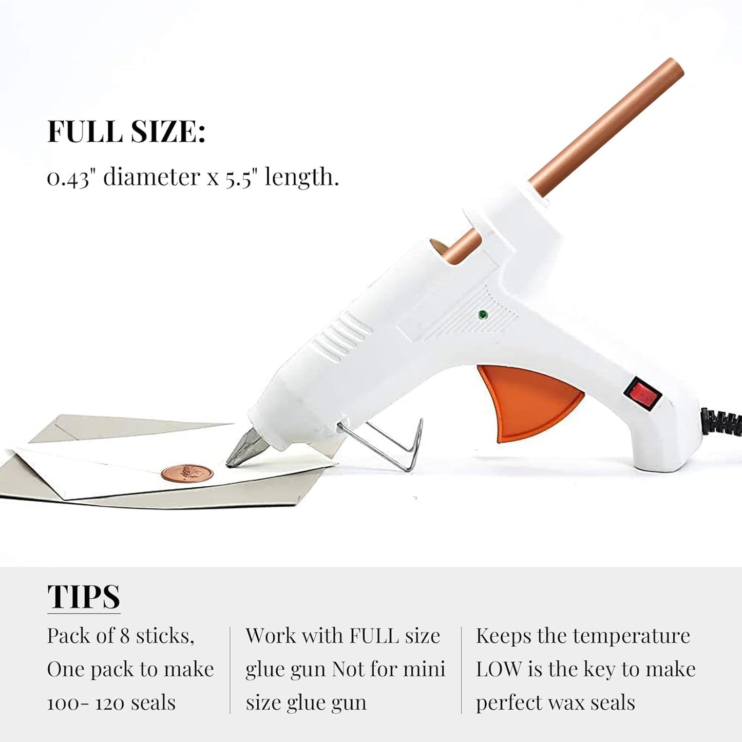 UNIQOOO Mailable Glue Gun Sealing Wax Sticks for Wax Seal Stamp - Copper Rusty Red Gold, Great for Wedding Invitations, Cards Envelopes, Snail Mails, Wine Packages, Gift Ideas, Pack of 8