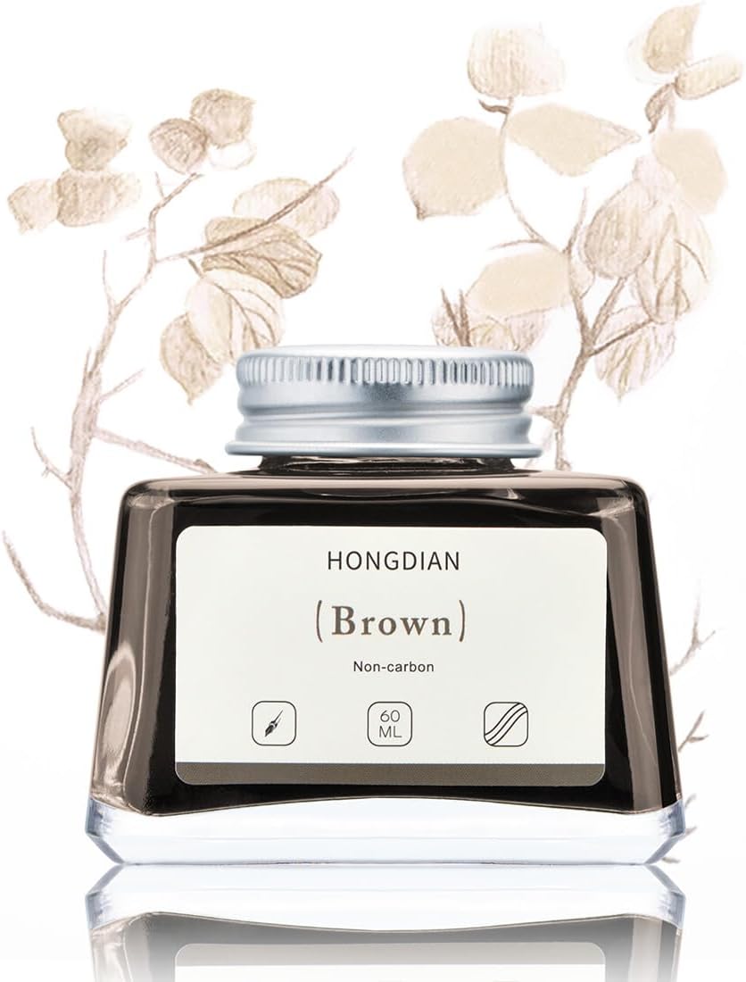 Asvine Hongdian Fountain Pen Bottled Ink Brown, 60ml Fountain Pen Ink Bottled for Writing and Calligraphy, Non Carbon