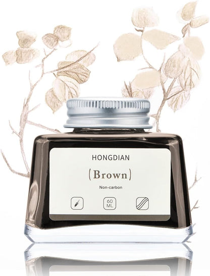 Asvine Hongdian Fountain Pen Bottled Ink Brown, 60ml Fountain Pen Ink Bottled for Writing and Calligraphy, Non Carbon
