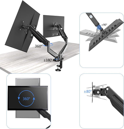Suptek Dual Monitor Mount Stand-Height Adjustable Gas Spring Monitor Arm Desk Mount for 2 Computer Screens 17 to 32 inches - Each Arm Holds up to 22lbs,Black(MD8SP)