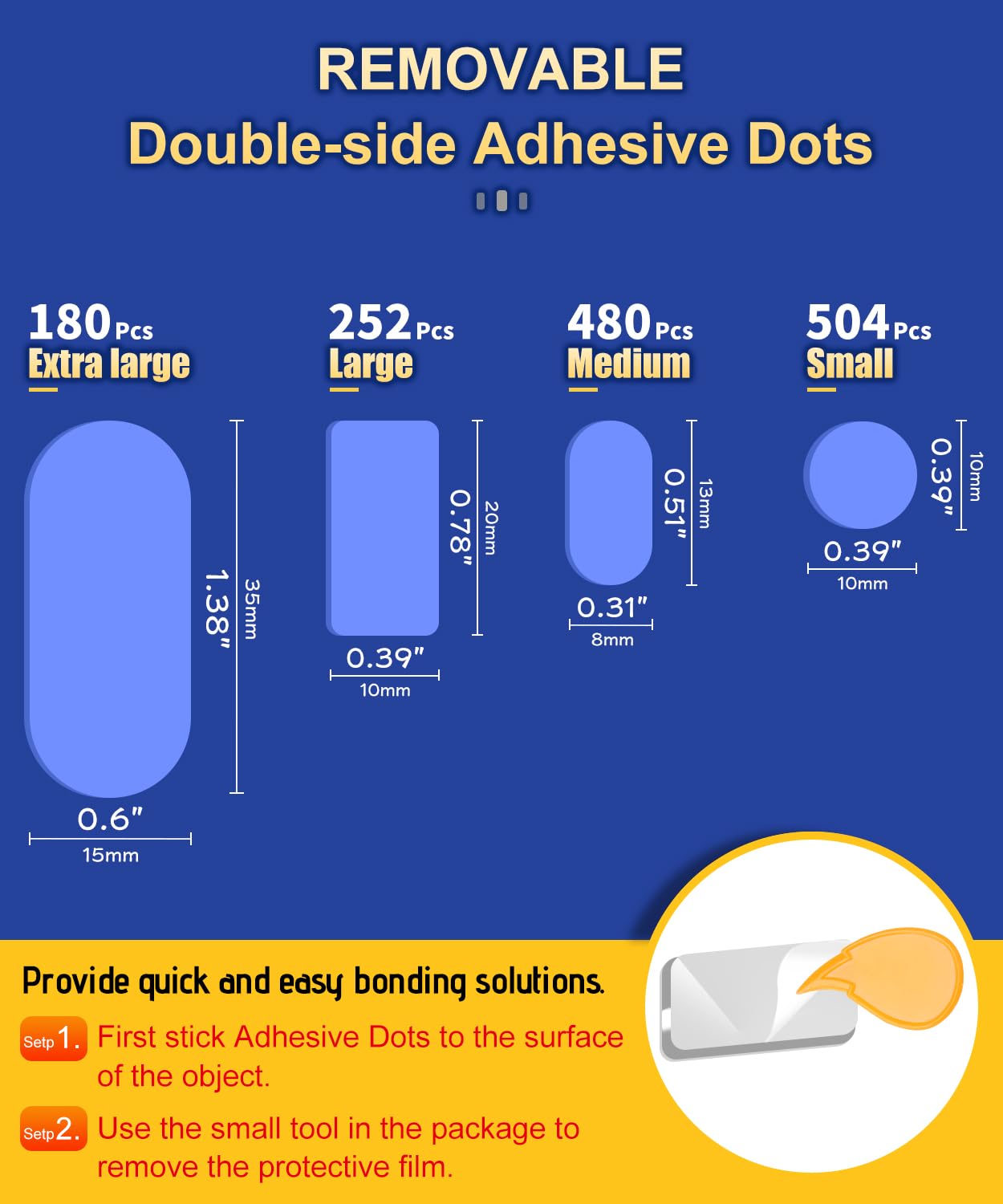 Large Mounting Putty No Residue, Double Sided Tape Glue Adhesive Dots Clear Museum Sticky Tack, Picture Hanging Strips Fixed Posters Decor Art Craft Party, 0.39 x 0.78 in (252 Pcs)