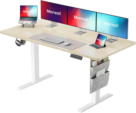 Marsail 55x24 Electric Standing Desk - Adjustable Height Computer Desk with Memory Presets, Storage Bag & Cable Management for Home Office & Gaming Workstations