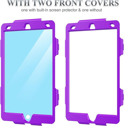 SEYMAC stock Case for iPad 9th/ 8th/ 7th Generation 10.2'', Shockproof with Screen Protector, Pencil Holder [360° Rotating Hand Strap] & Stand, for iPad 10.2 inch 2021-2019 (Purple+Colorful)