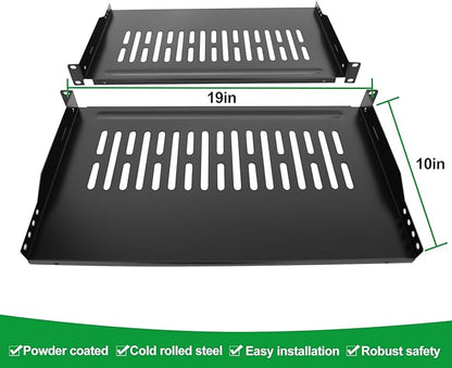 Server Rack Shelf-Universal Vented Rack Mount Cantilever Tray for 19" Network Rack & Cabinet - Heavy Duty Steel - Weight Capacity 55lb-1U H 10" D/ 2 Pieces Packaging GLOBALRACK (1U10, 10INCH)
