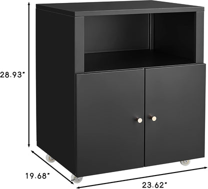 Metal Printer Stand with Storage, Large Black Printer Cabinet with Wheels and Adjustable Shelf for Home Office, Heavy Duty Printer Table
