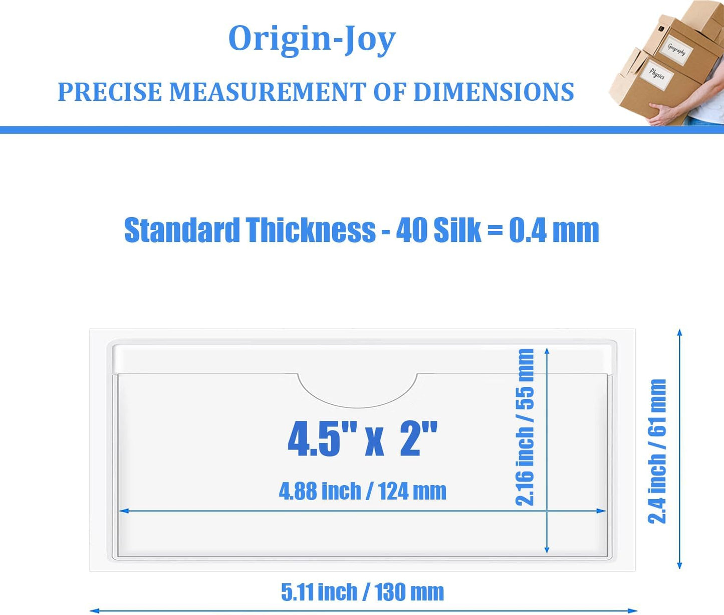 Origin-Joy 60 PCS Self Adhesive Index Card Pockets with Top Open, Clear Plastic Label Holder for Cards of Note, Library and Business, Adhesive Label Pockets & Card Holder (4.5 x 2 inch)