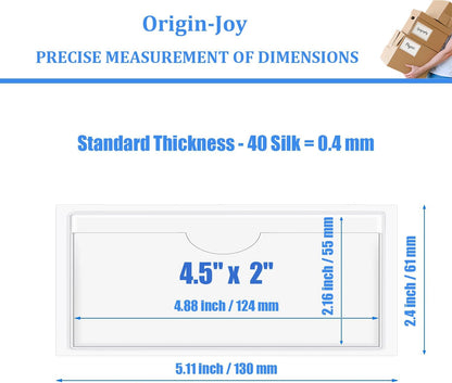 Origin-Joy 60 PCS Self Adhesive Index Card Pockets with Top Open, Clear Plastic Label Holder for Cards of Note, Library and Business, Adhesive Label Pockets & Card Holder (4.5 x 2 inch)
