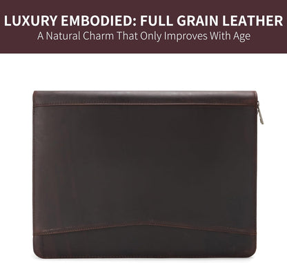 Personalized Genuine Leather Portfolio with Front Pocket for Men Women, Custom Engraved 8.5 x 11 Legal Pad Notepad Holder, Zippered Business Organizer, Professional Work Folder, Dark Brown
