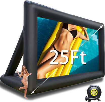25Ft Inflatable Movie Screen with Stand for Outside-Support Rear Projection-Stable Outdoor Frame-Outdoor Movie Screen Use in Combination with Projector and Speaker