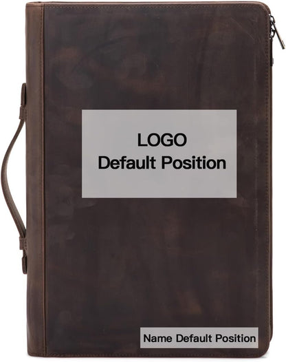 Personalized Genuine Leather 3 Ring Binder Portfolio, Custom Engraved 8.5 x 14 Legal Size Pad Padfolio, Hidden Handle, 15” Laptop Organizer, Zip Professional Business Folio, Dark Khaki