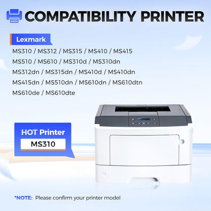 50F1H00 Toner Cartridge with chip Black 2-Pack High Yield Replacement for Lexmark 501H 50F1H00 Toner Compatible with Lexmark MS310 MS312 MS315 MS410 MS415 MS510 MS610 Laser Printer Ink dn d dtn de dte