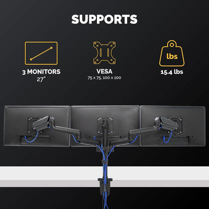 Fellowes Platinum Series Triple Monitor Arm for 27-Inch Monitors, Full Motion, 360° Rotation, VESA Mount with Grommet or Clamp, USB Ports, Ergonomic, Black, 8042601