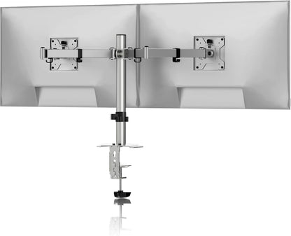 Pholiten Dual Monitor Stand, Heavy Duty Adjustable Monitor Arm Desk Mount for 2 Screens up to 42Inches, Tilt, Swivel, Rotate, Supports Tilt, Swivel, Rotate, Supports 22 lbs per Arm,Silver